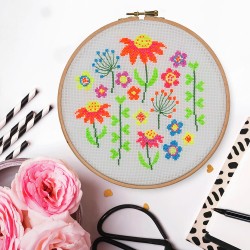 Cross Stitch Kit - Neon Scattered Floral - Anchor