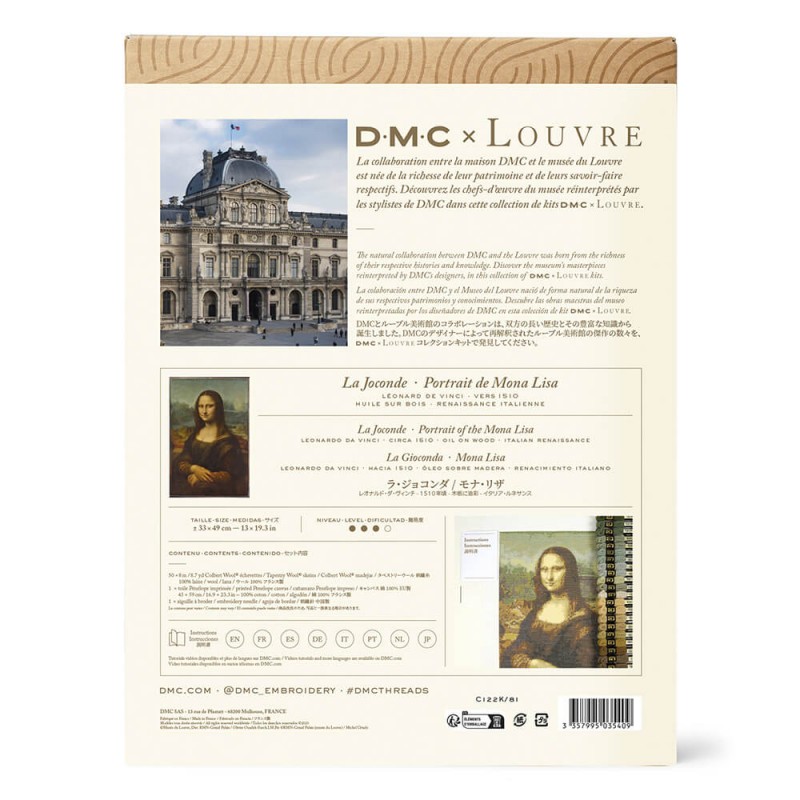 Mona Lisa por Leonardo da Vinci, Le Louvre, Kit Punto de Cruz Avanzado - DMC